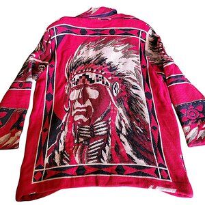 Silverado Red White Tapestry Cotton Jacket Native American Theme NWOT